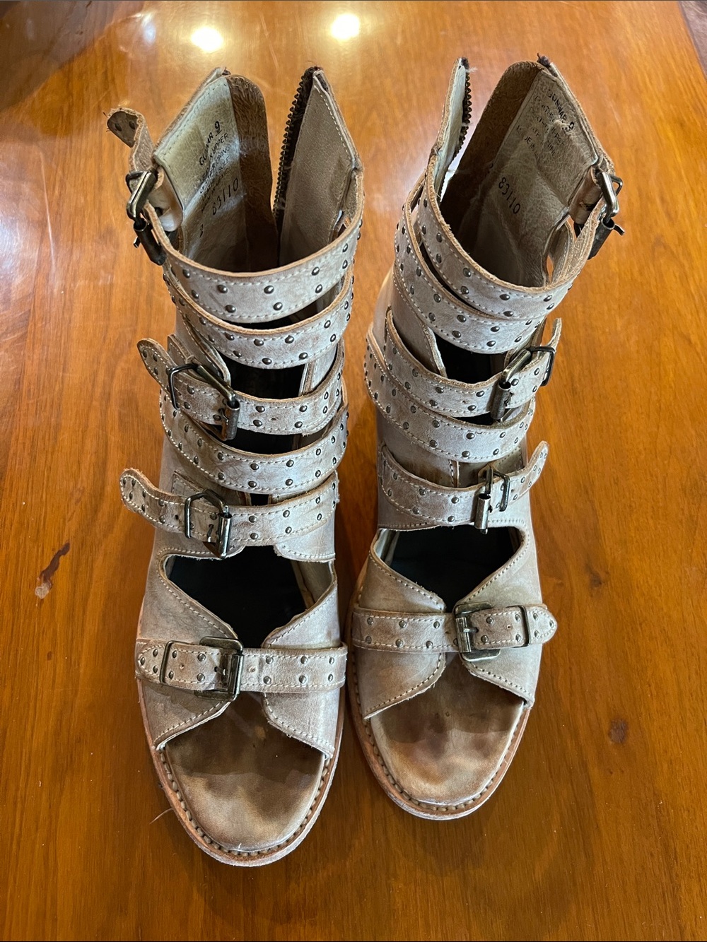 Studded Buckle Gladiator Sandals in Taupe